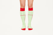 MEGAN - Cotton Blend Diamond Motif Knee Socks In Neon Green & Red