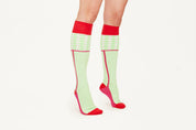 MEGAN - Cotton Blend Diamond Motif Knee Socks In Neon Green & Red