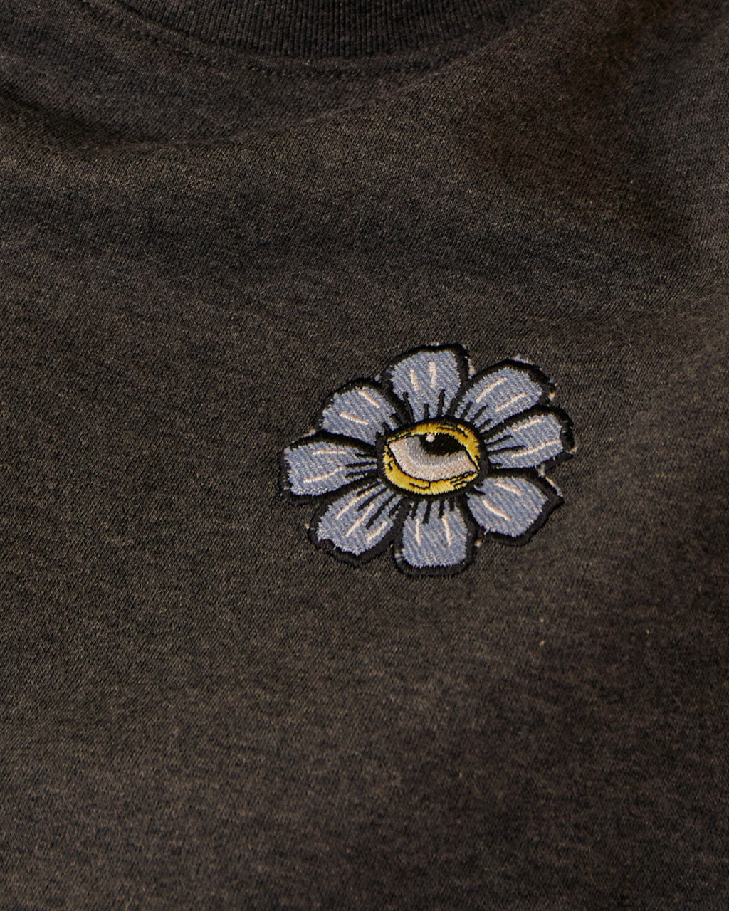 Blue Eyed Flower Upcycled Appliqué Sweatshirt Grey