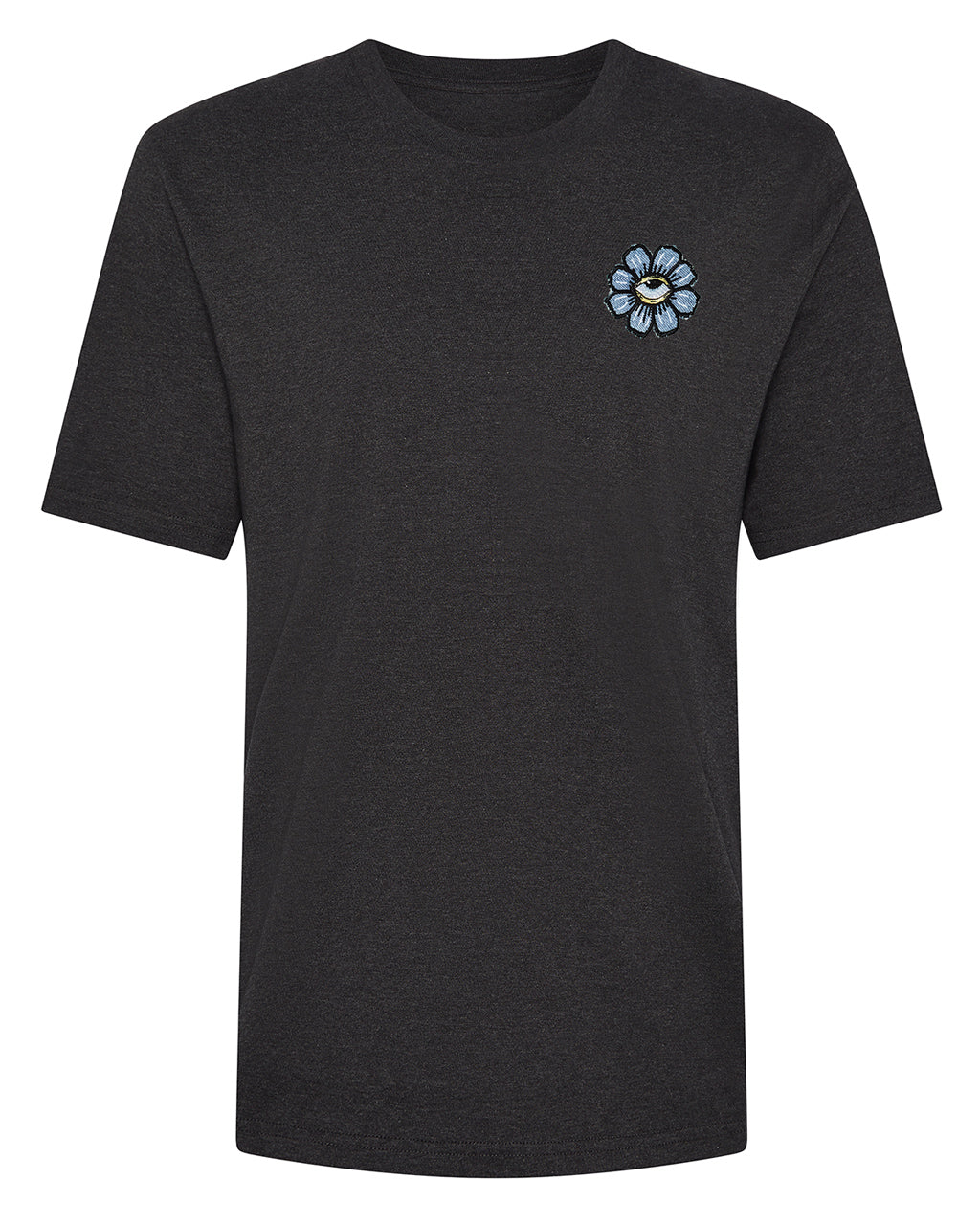 Blue Eyed Flower Upcycled Appliqué T-Shirt Grey