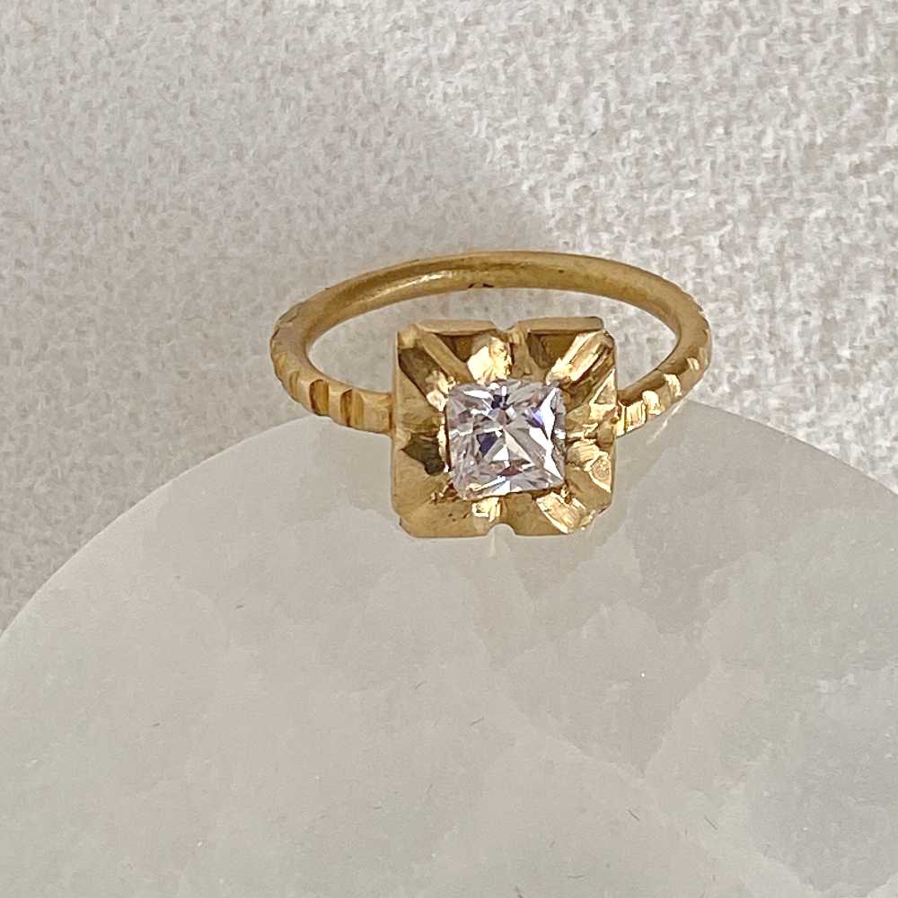 Midas Carved Princess Cut Diamond Solitaire Ring