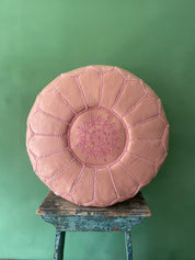 Moroccan Leather Pouffe, Ballet Pink