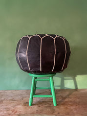 Moroccan Leather Pouffe, Ebony