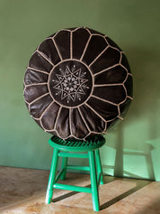 Moroccan Leather Pouffe, Ebony