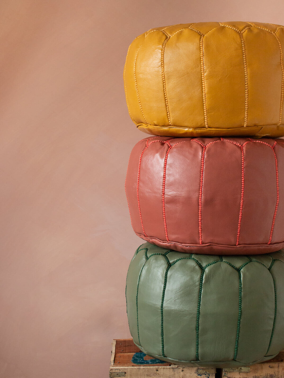 Moroccan Leather Pouffe, Terracotta