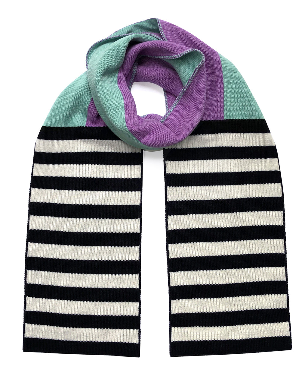 Multi-Striped Wool & Cashmere Scarf Lilac & Turquoise