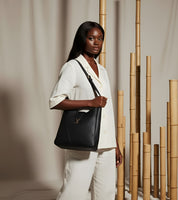 Nancy Vegan Bio-Based Bamboo Leather Elevated Tote Bag in Black