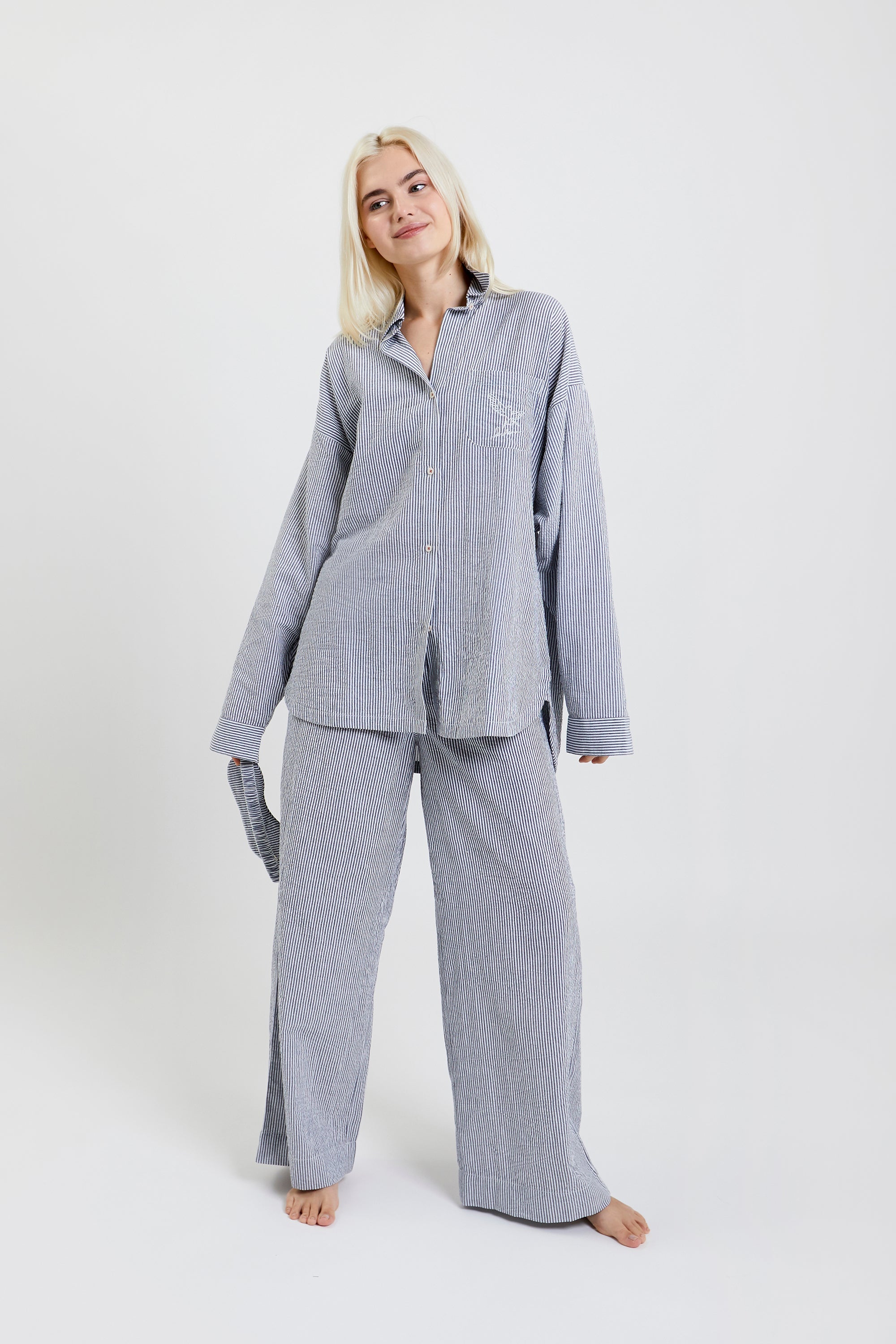 Chicory striped woven-cotton pyjama trousers - Pinstripe Charcoal