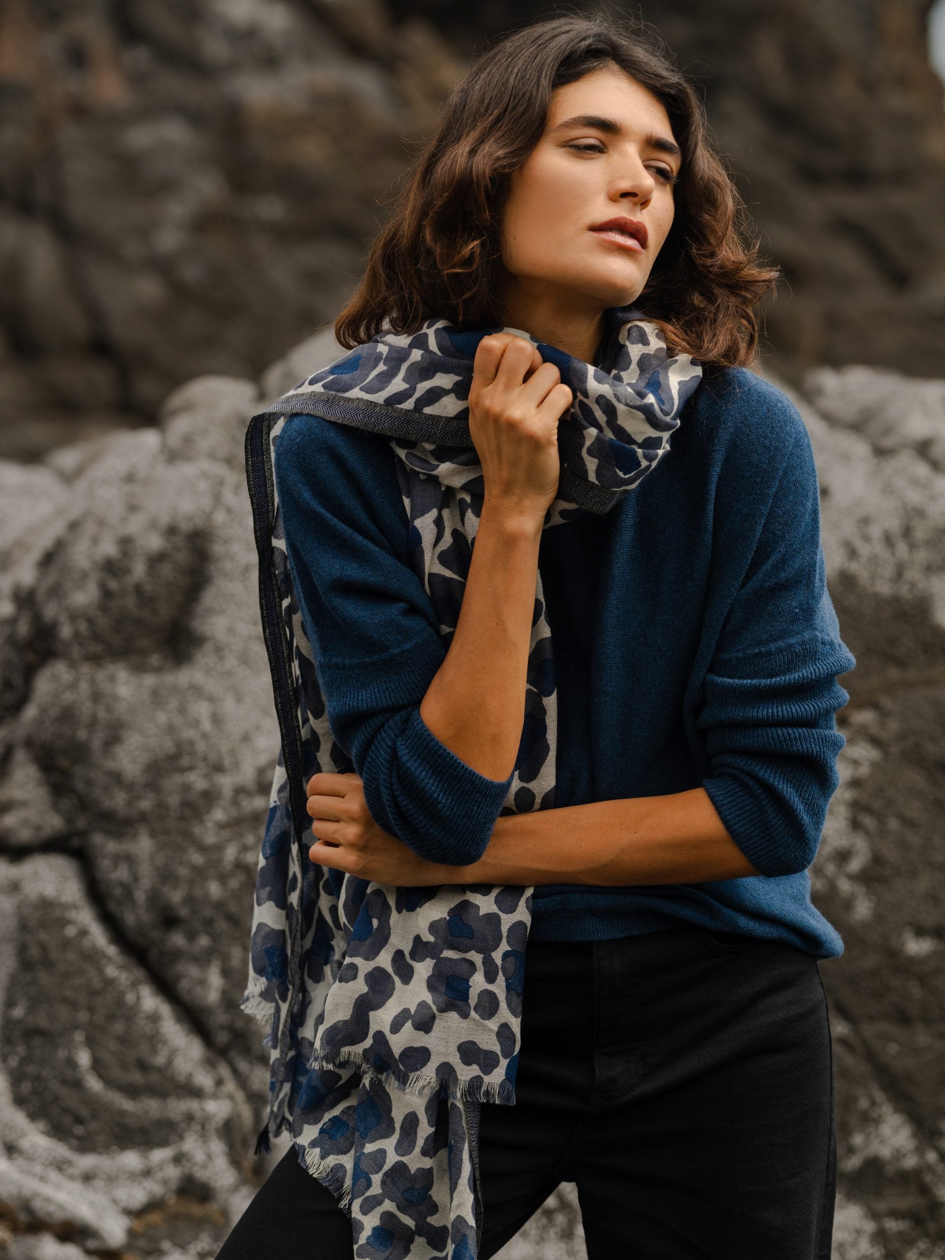 Animal Print Shawl Indigo