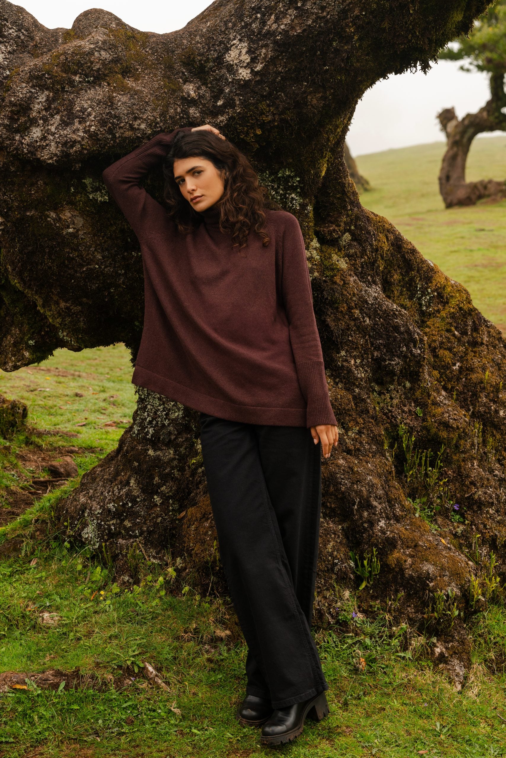 Relaxed Raglan Sleeve Jumper Rust Brown