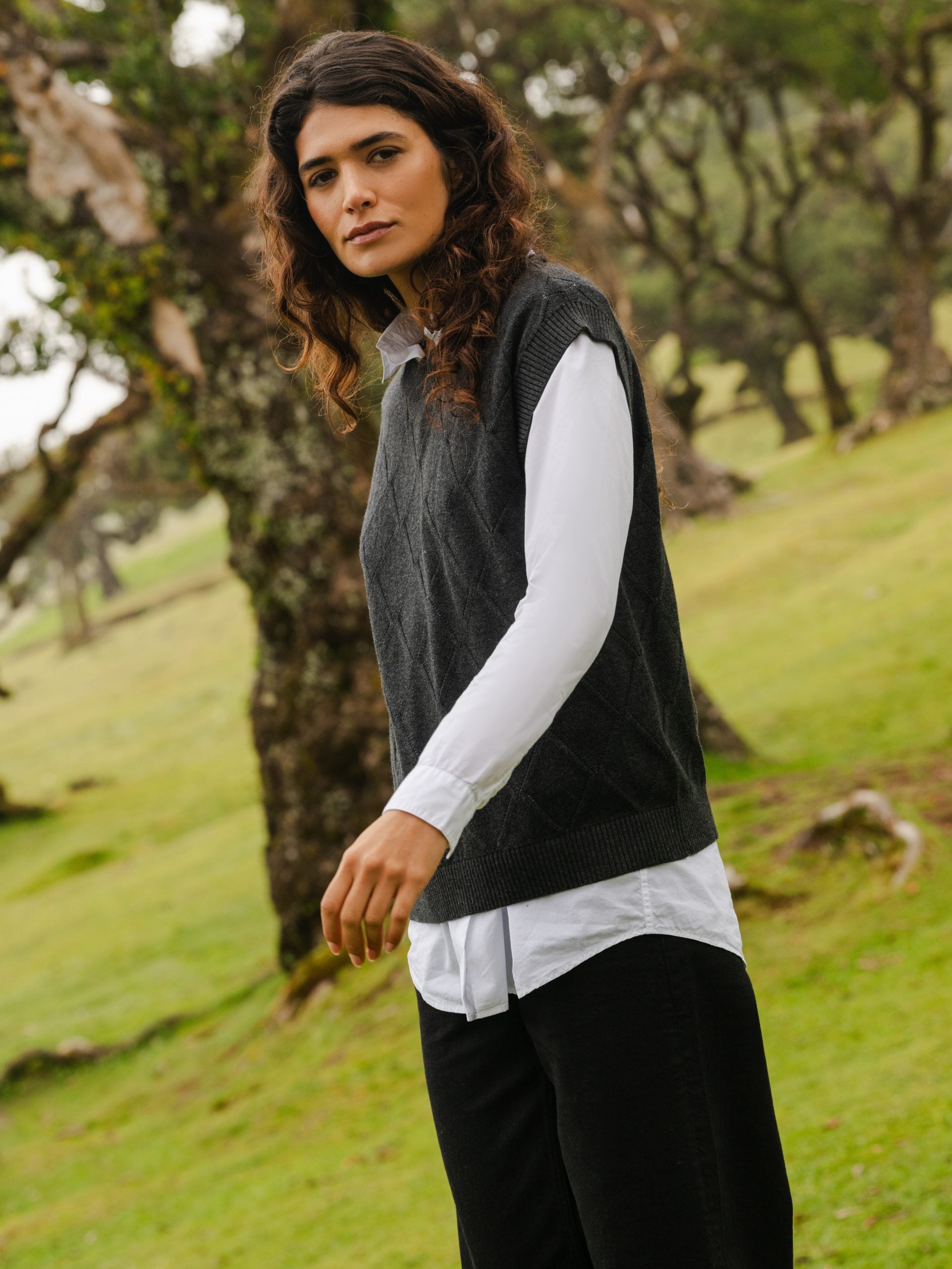 Diamond Knit Tank Top Charcoal