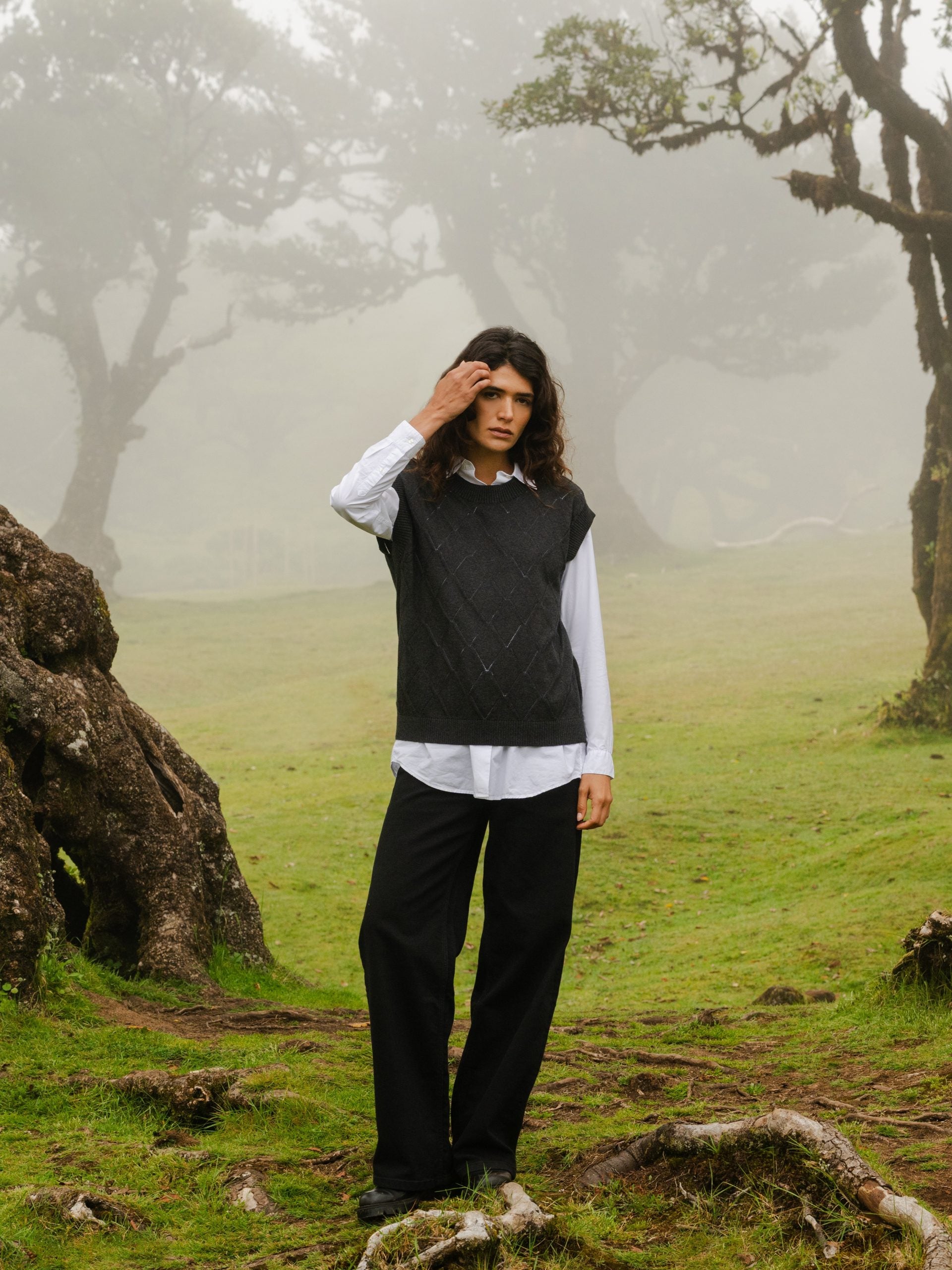 Diamond Knit Tank Top Charcoal