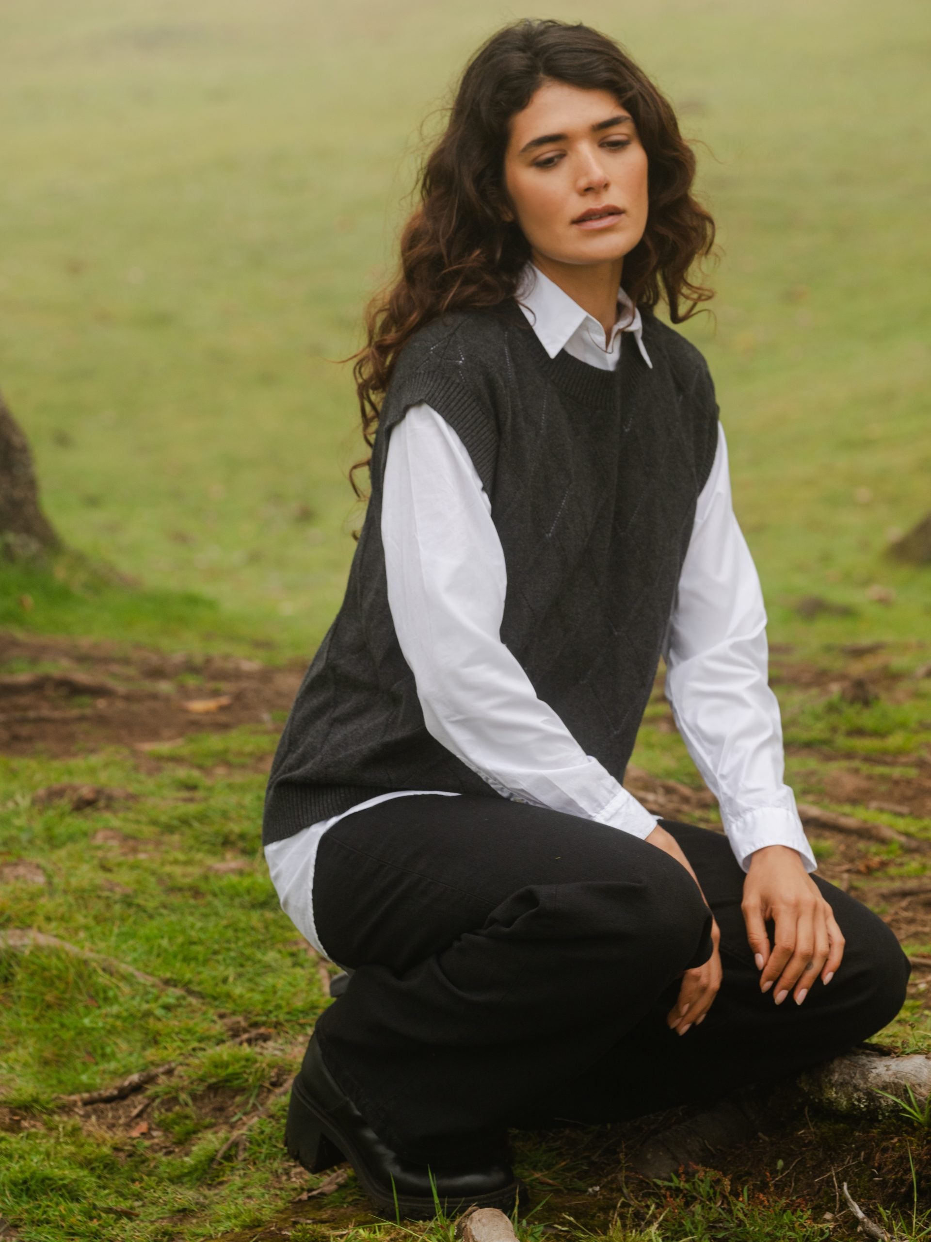 Diamond Knit Tank Top Charcoal