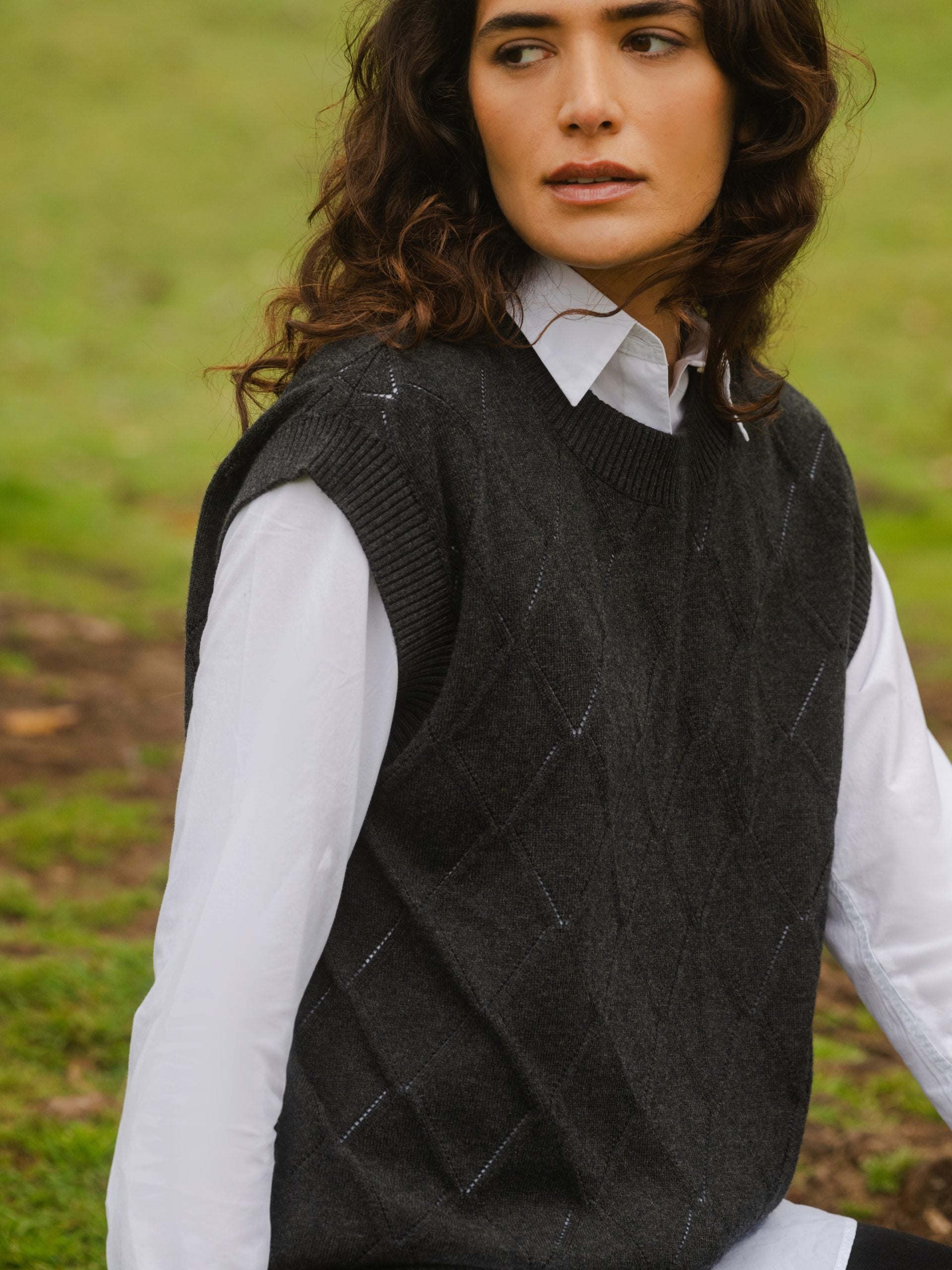 Diamond Knit Tank Top Charcoal