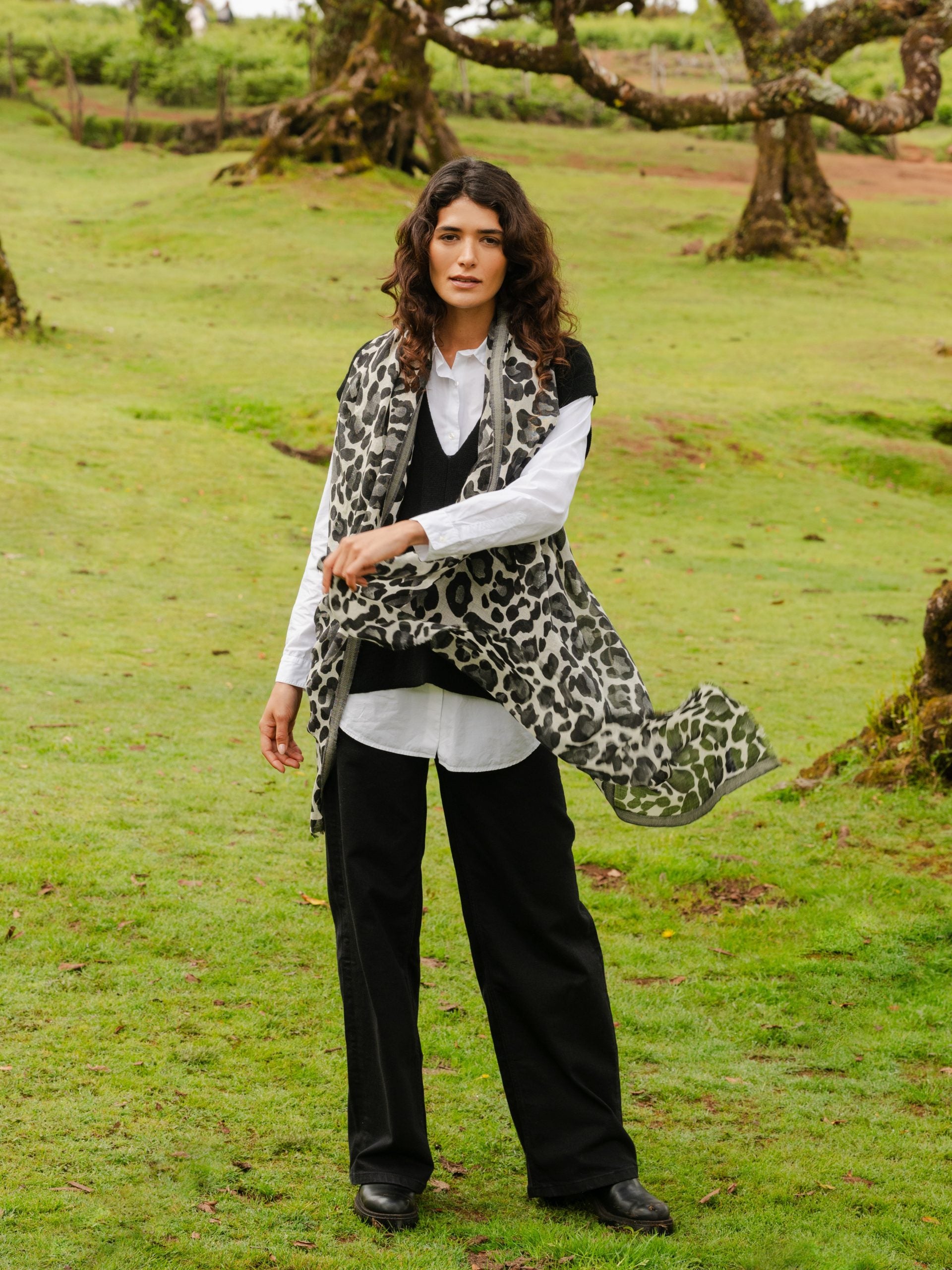 Animal Print Shawl Black