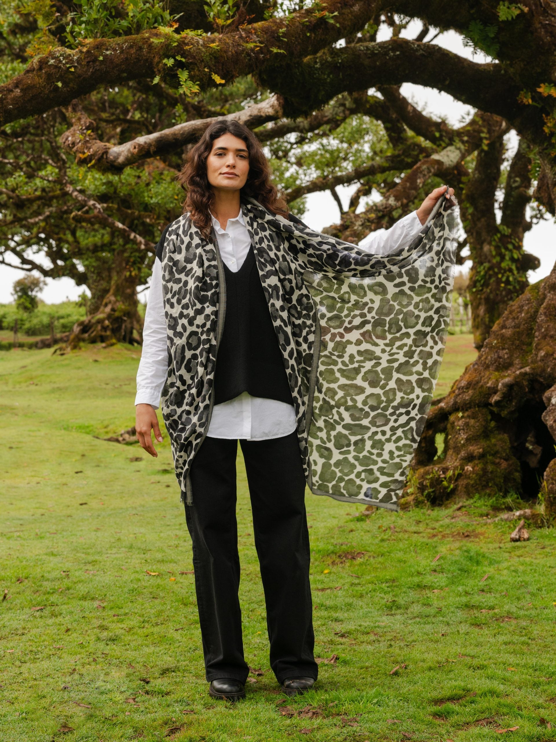 Animal Print Shawl Black