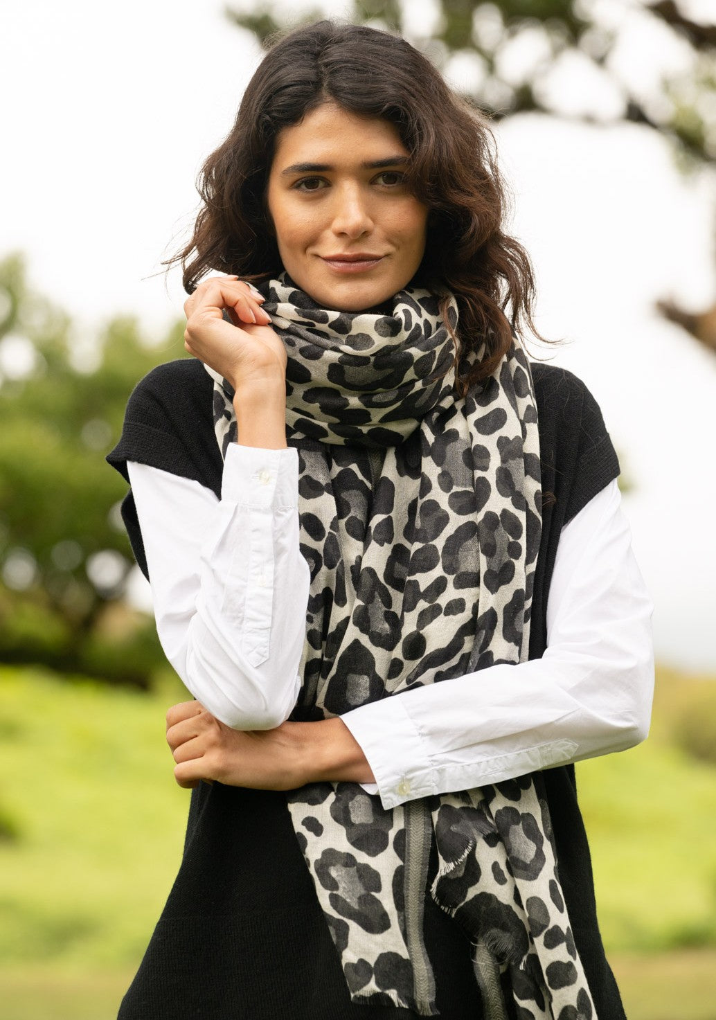 Animal Print Shawl Black