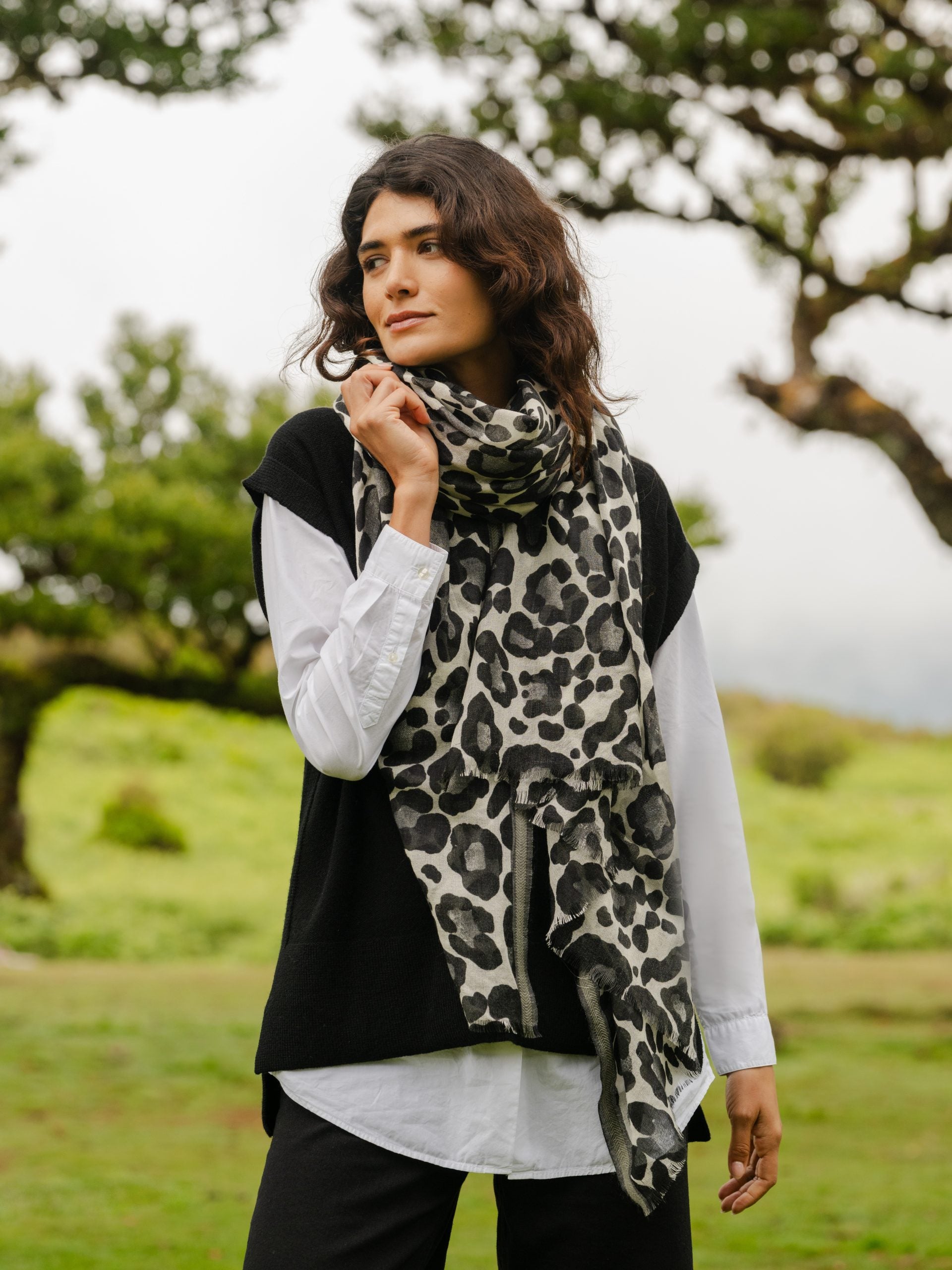 Animal Print Shawl Black