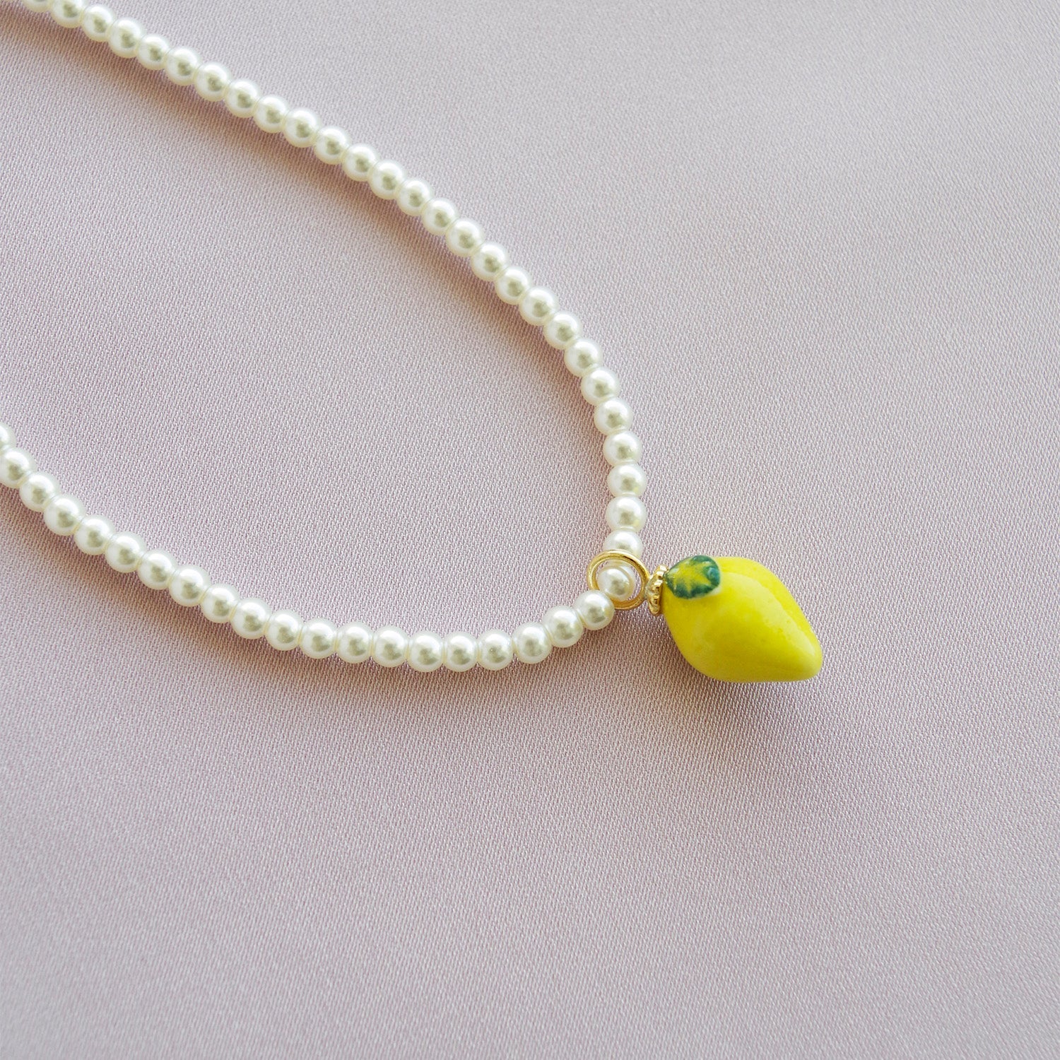 Mini Porcelain Lemon Swarovski Pearl Necklace