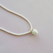 Mini White Porcelain Strawberry Swarovski Pearl Necklace