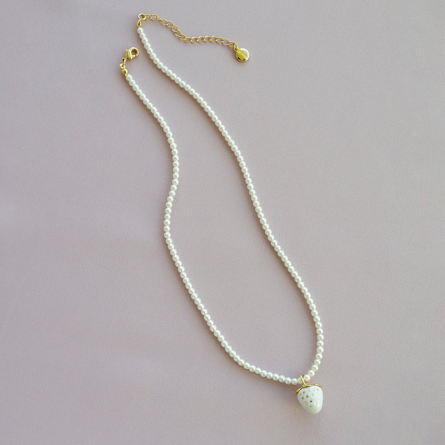 Mini White Porcelain Strawberry Swarovski Pearl Necklace