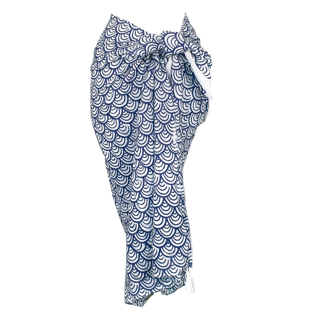 Anni Sarong with Tassels in Navy Koi Print