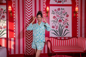 Hand Block Printed Cotton PJ Shorts Set - Apple Green
