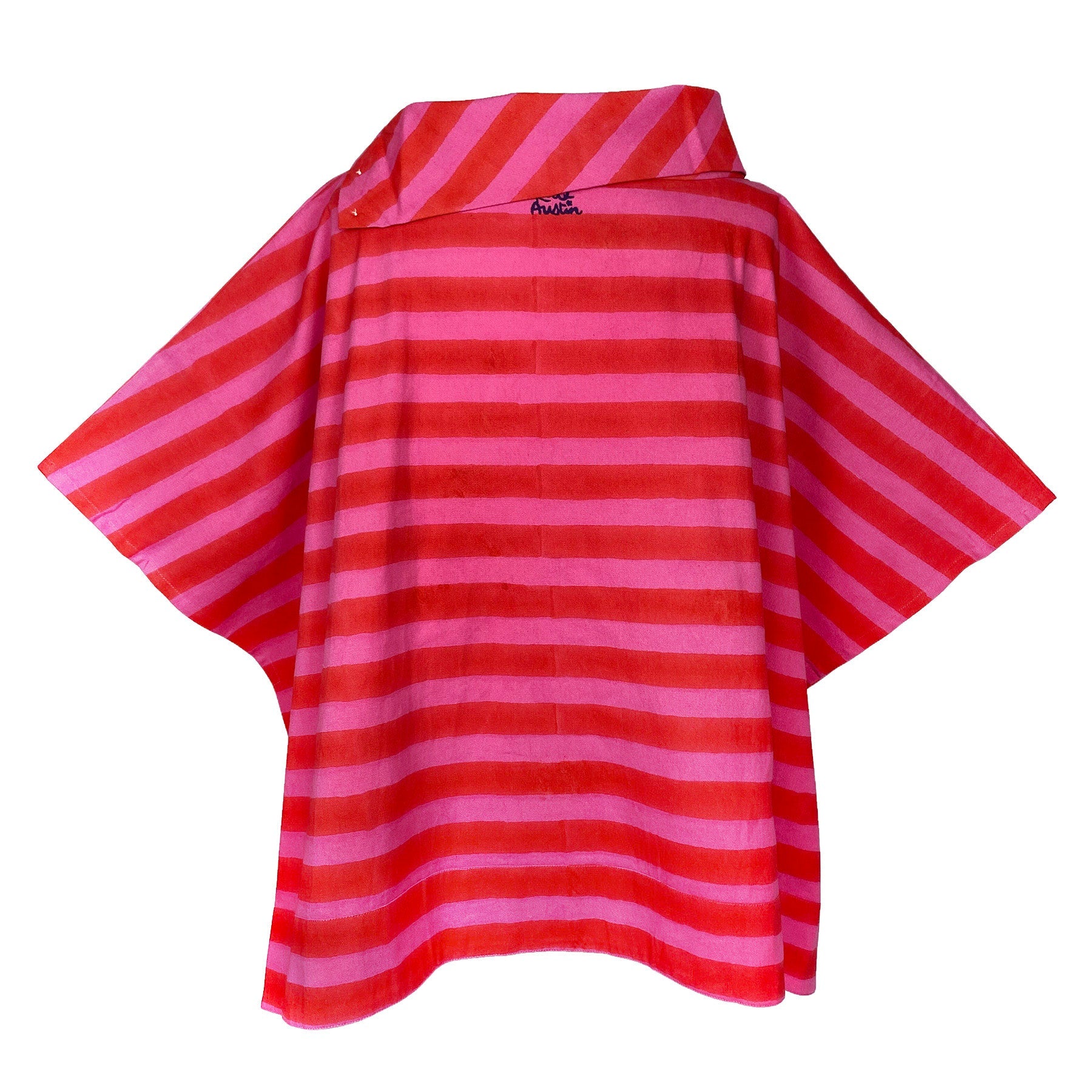 Agnes Poncho in Pink Red Cabana Stripe