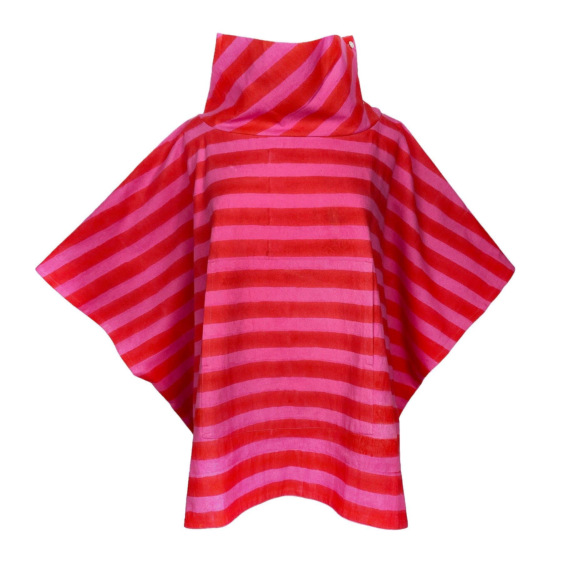 Agnes Poncho in Pink Red Cabana Stripe