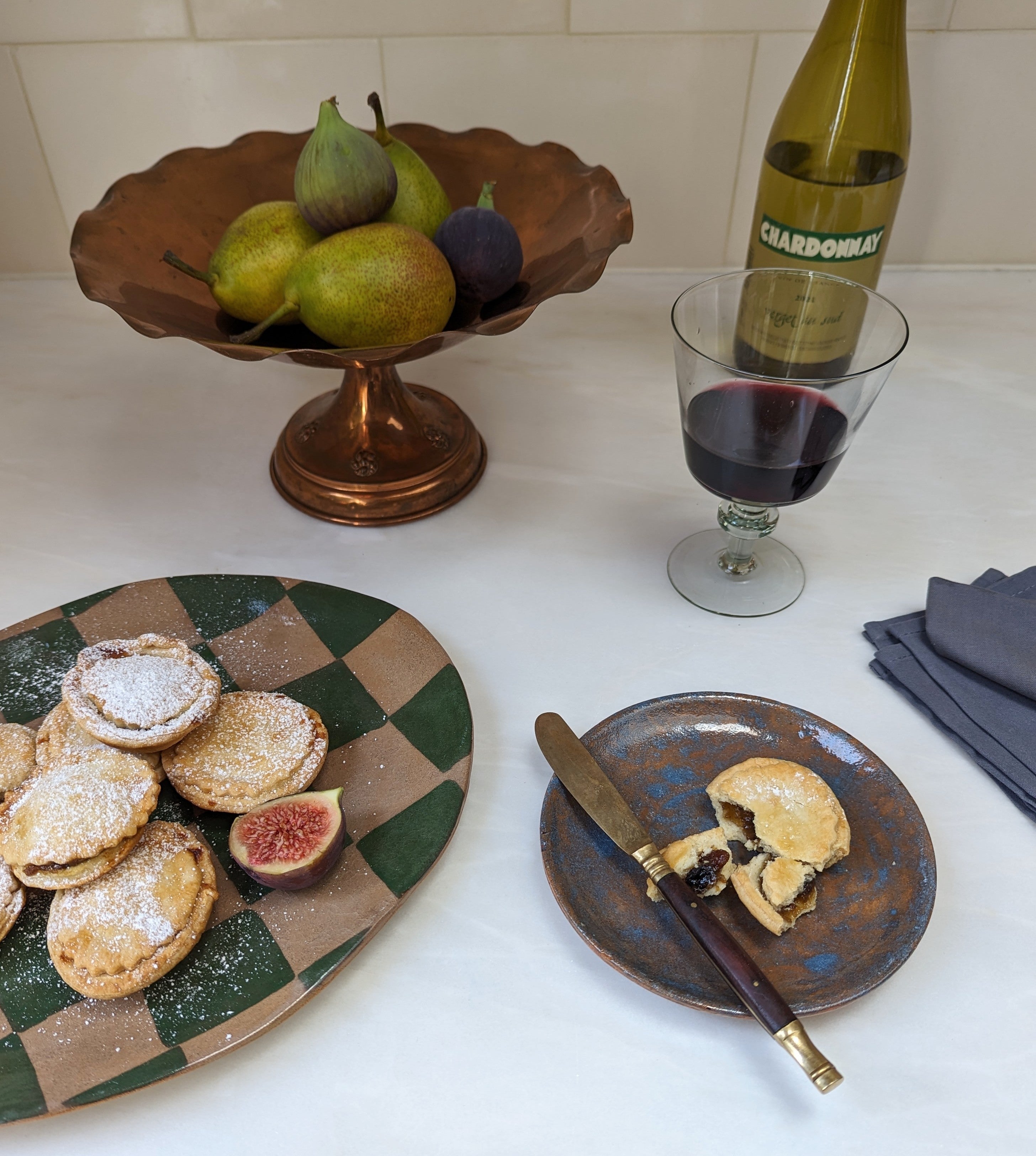 Green Check Oval Serving Platter