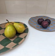 Green Check Oval Serving Platter