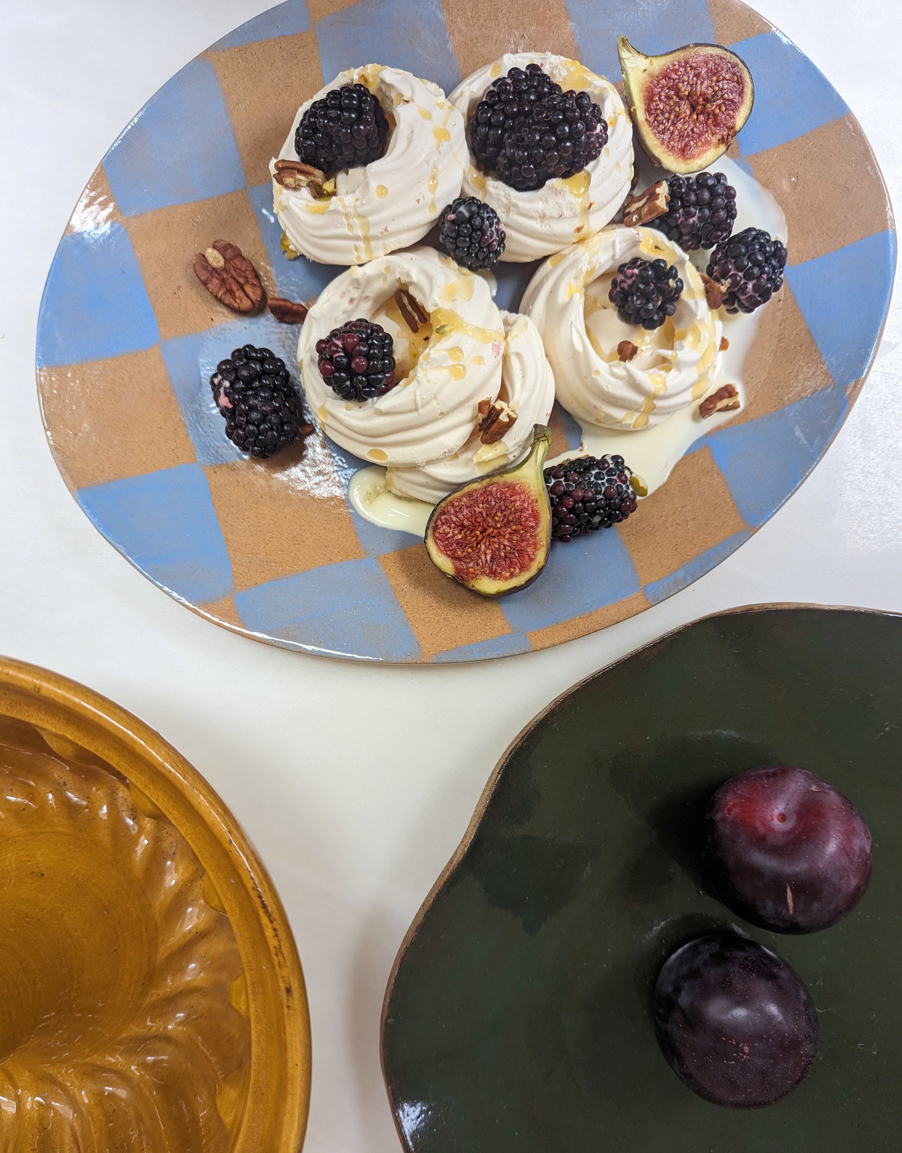 Blue Check Oval Serving Platter