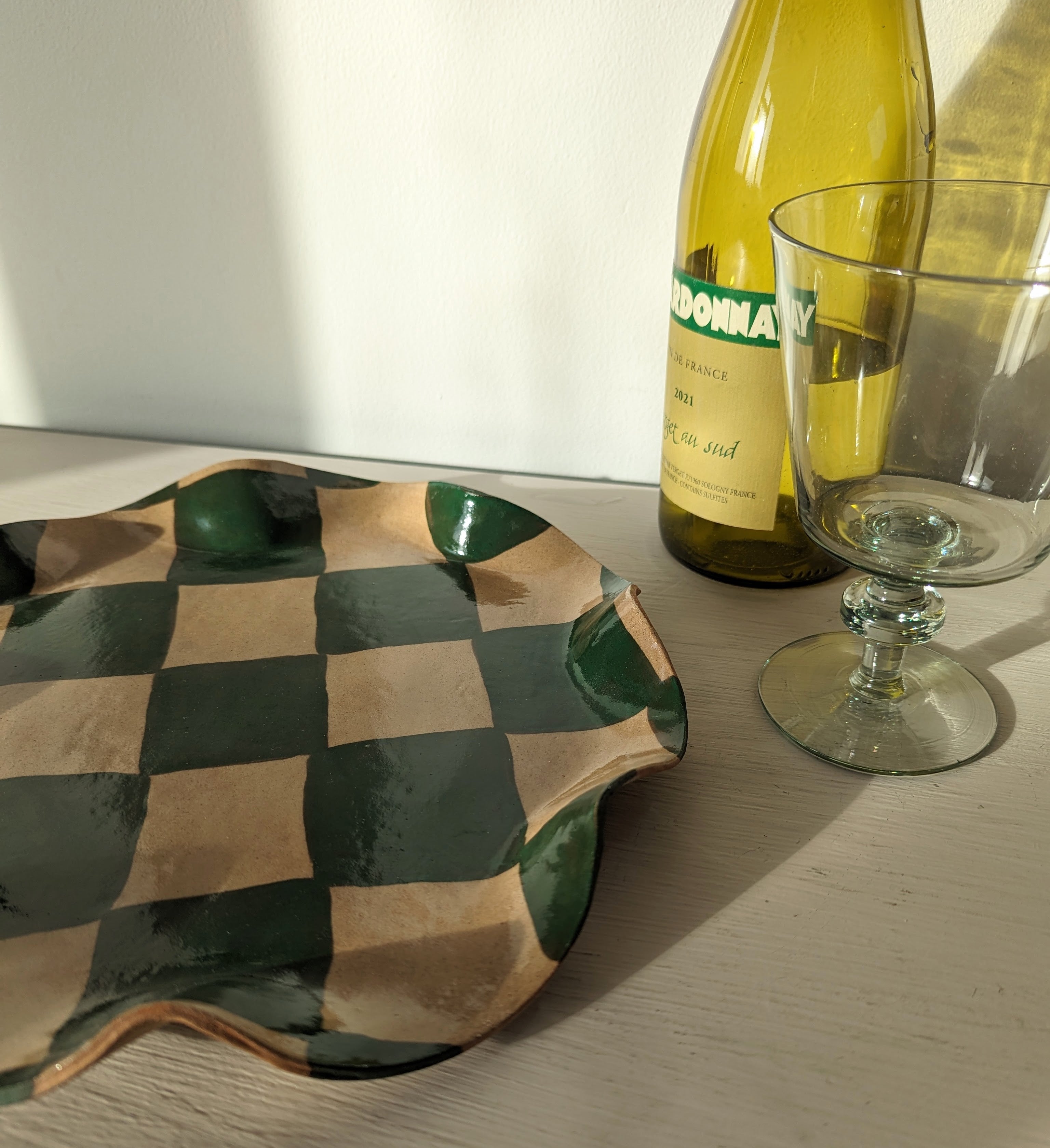 Green Check Wavy Serving Platter