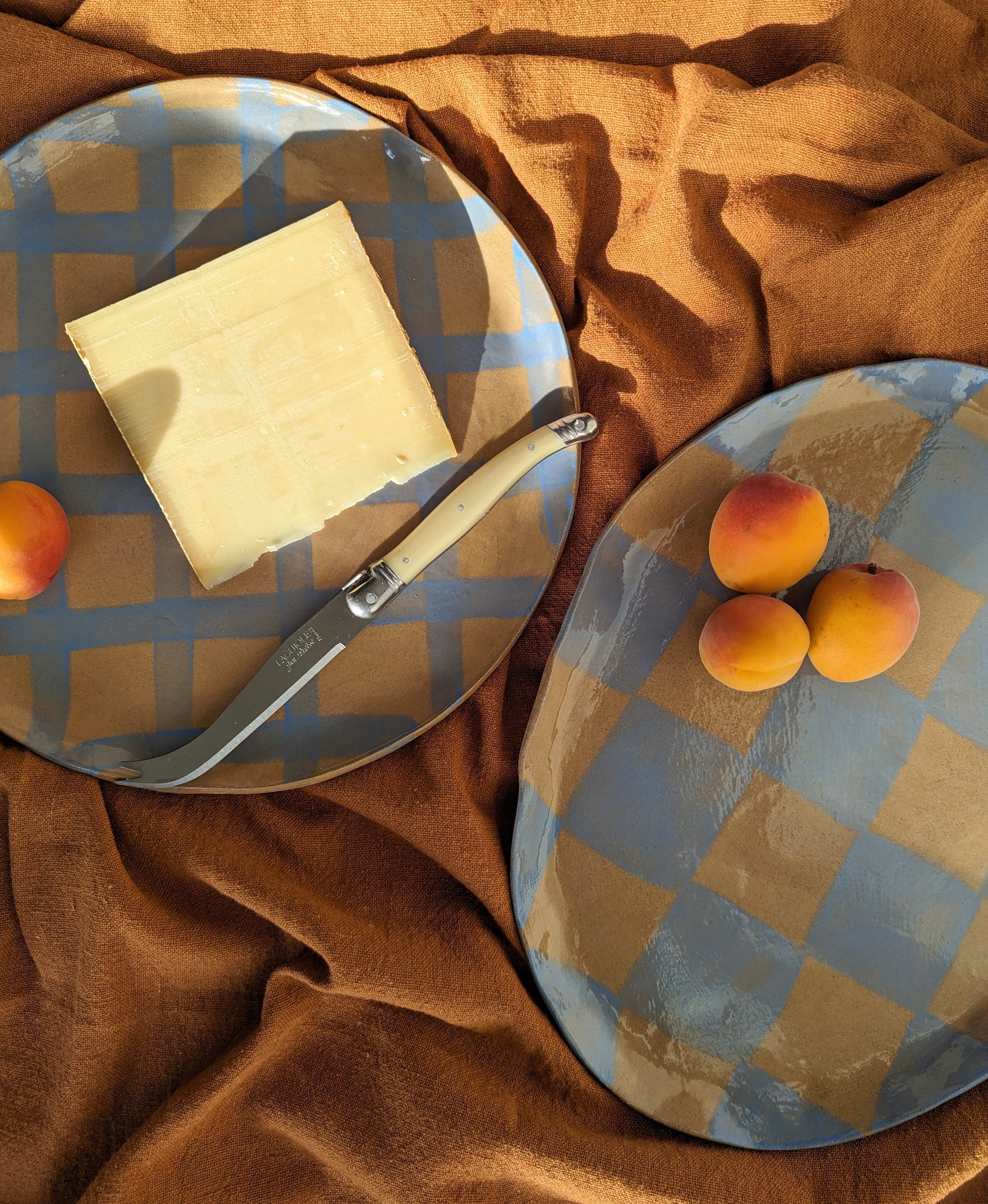 Blue Check Oval Serving Platter