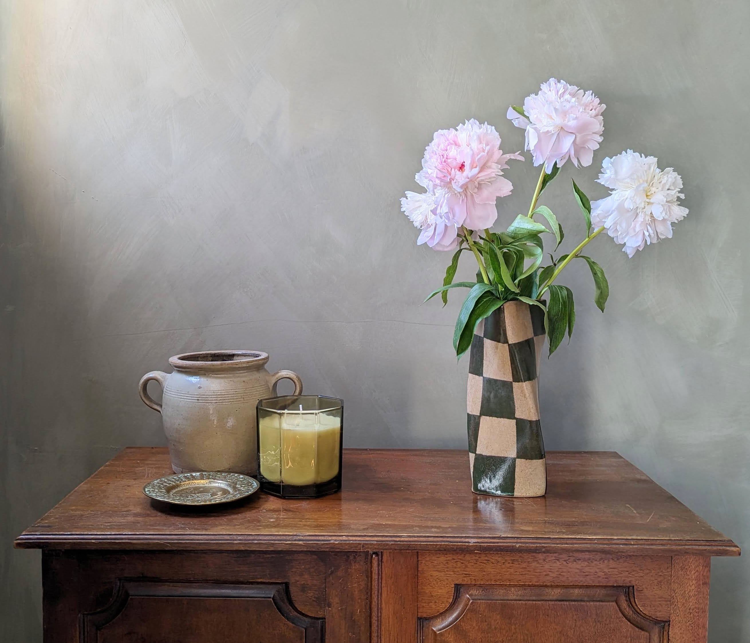 Green Check Twist Vase