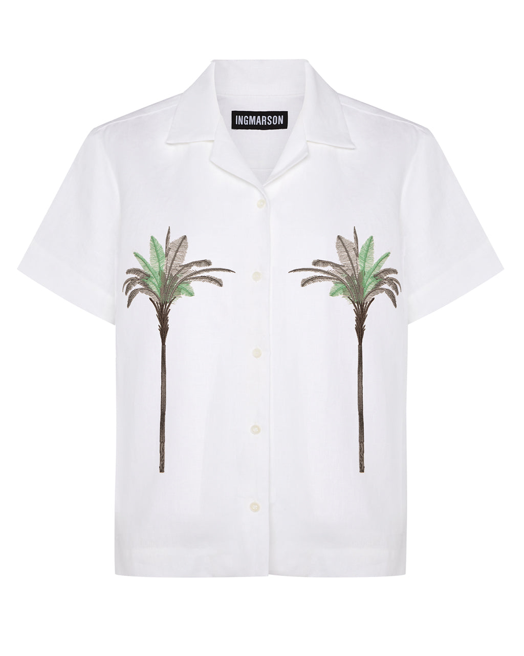 Palm Embroidered Irish Linen Cuban Shirt