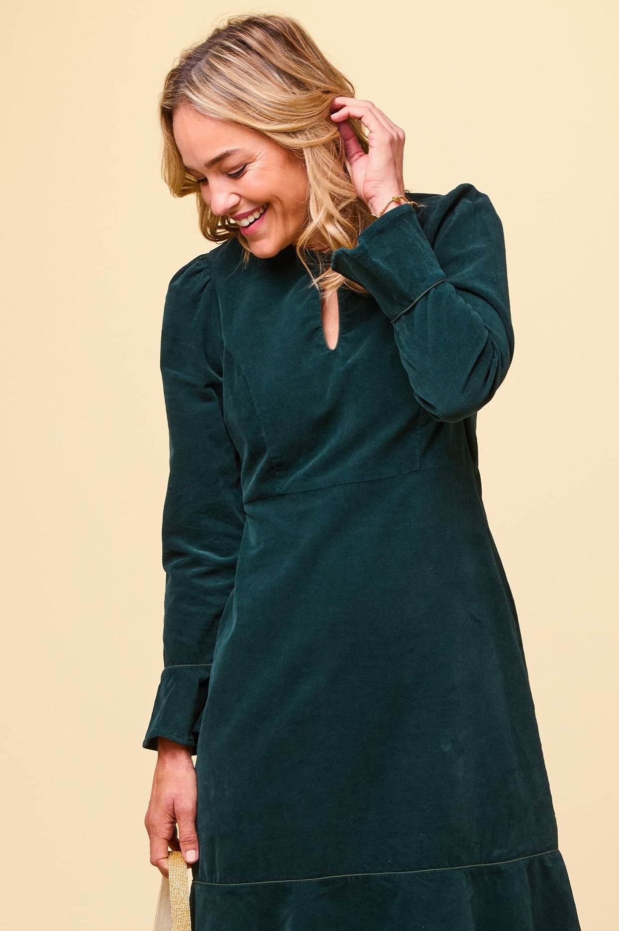 Paloma Round Neck Long Sleeve Dress | Bottle Green