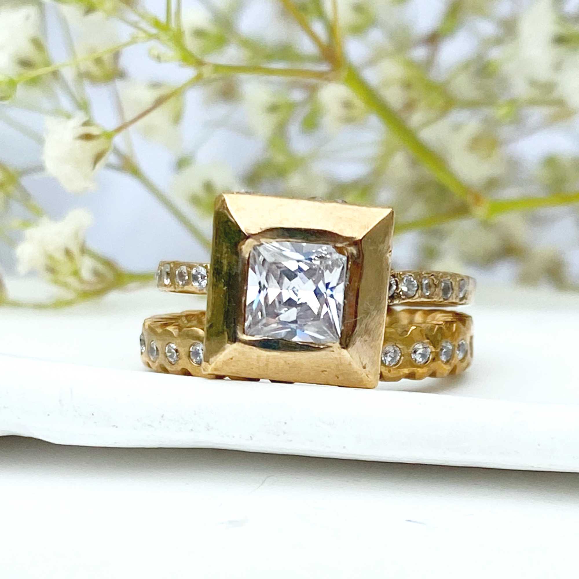 Midas Princess Cut Diamond Solitaire with Hidden Pave Diamonds Ring