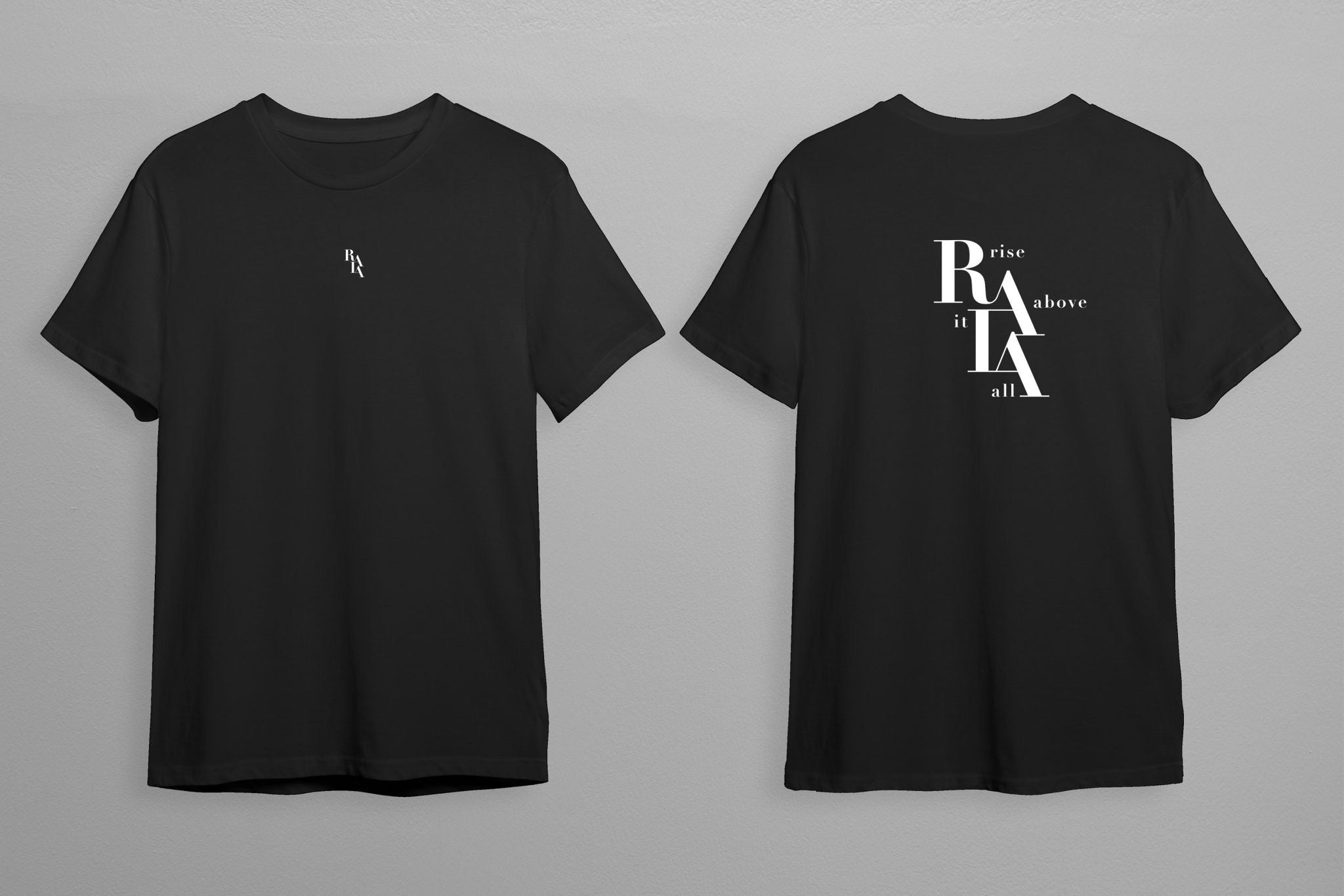 RAIA Unisex Oversized Cotton T-Shirt with "Rise Above It All" Logo -Black R2