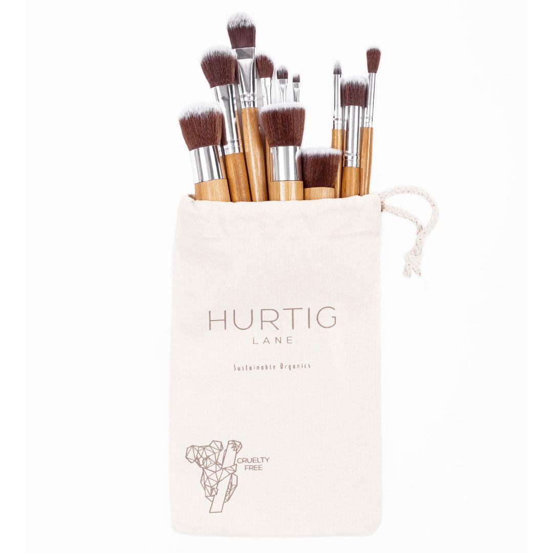 Vegan Makeup Brush Set- Full Set Bamboo and Silver