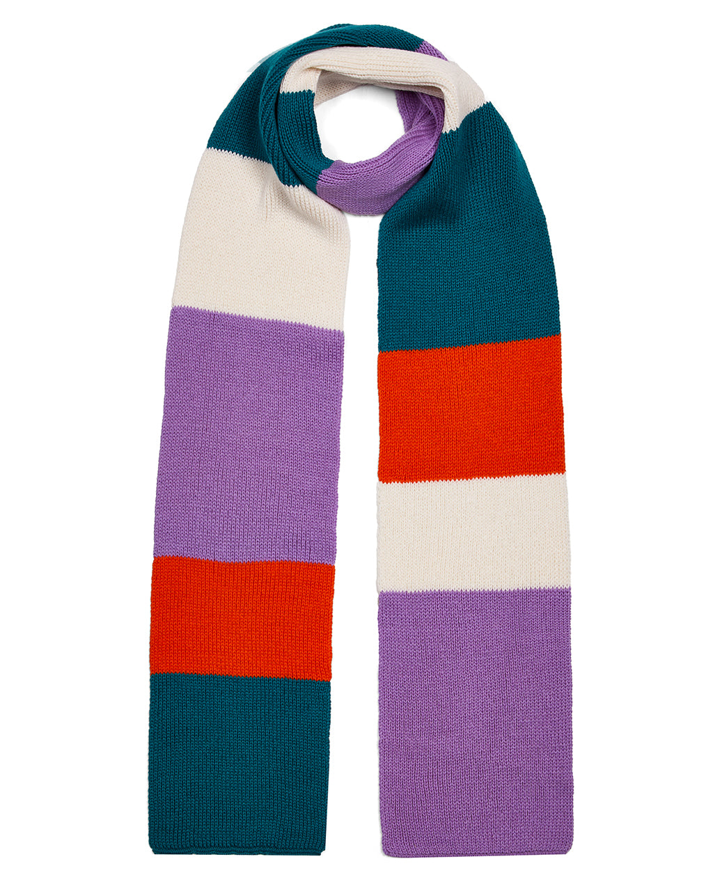 Ribbed Colour Block Wool & Cashmere Scarf Lilac & Teal