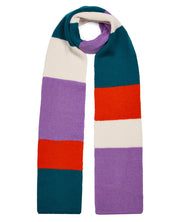 Ribbed Colour Block Wool & Cashmere Scarf Lilac & Teal