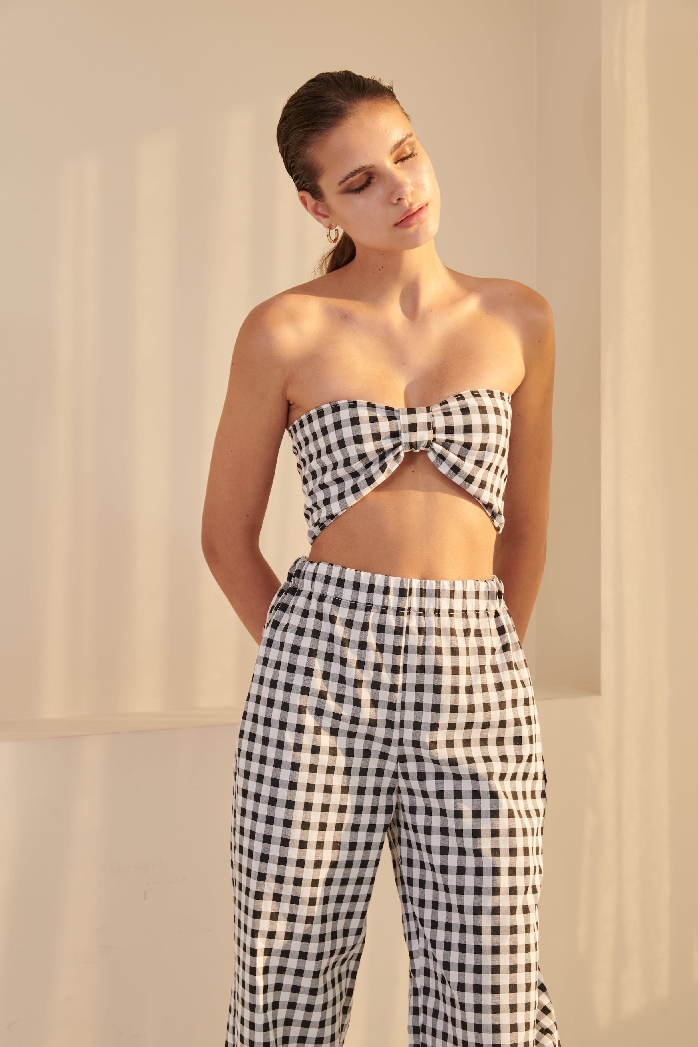 Gingham Bow Bandeau - Red Wine