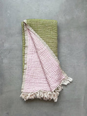 Samos Hammam Towel, Olive and Dusty Pink