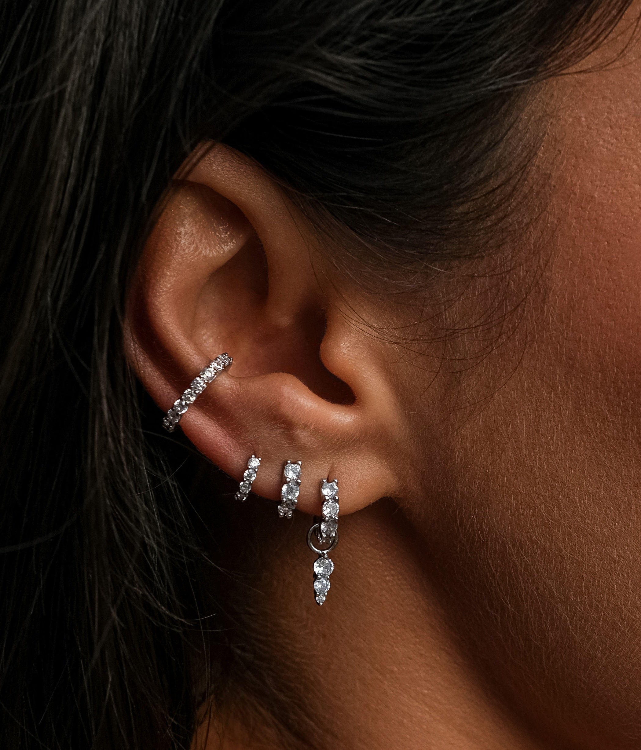 Skye Crystal Studded Hoops - Silver