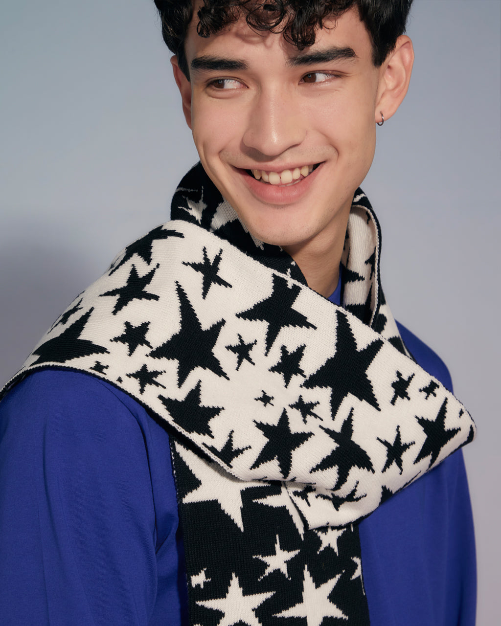 Stars Wool & Cashmere Scarf Black & White