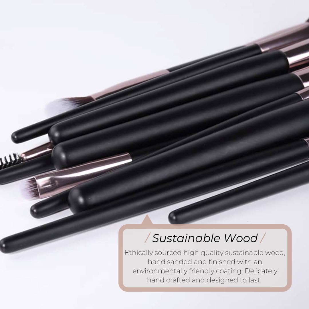 Vegan Makeup Brush Set- Sophistication. Sustainable Wood and Rose Gold