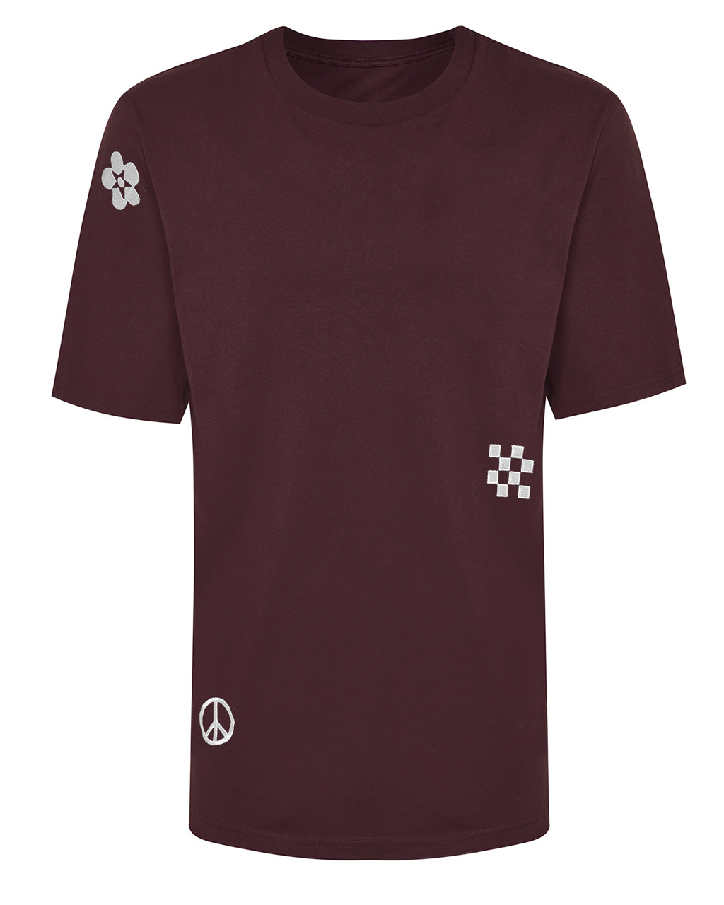 Symbols Embroidered Organic Cotton T-Shirt Burgundy