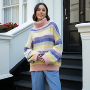 Tasha Oversized Balloon Sleeve Stripe Roll Neck Jumper - Pink