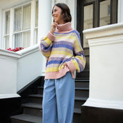 Tasha Oversized Balloon Sleeve Stripe Roll Neck Jumper - Pink